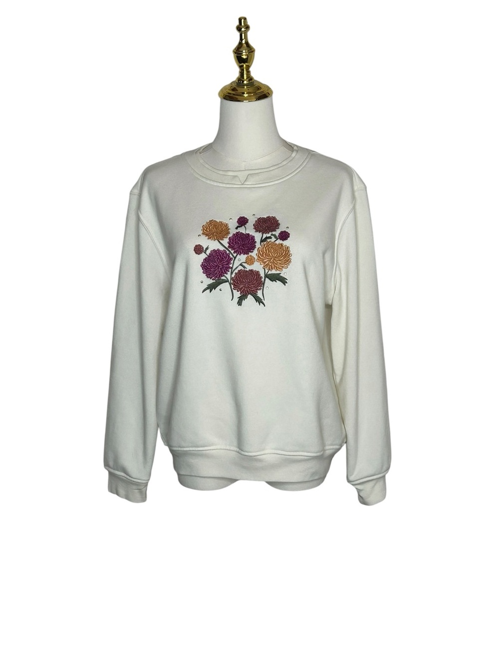 Vintage Hasting & Smith Fall Floral Embroidered Grannycore Sweatshirt Sz MP 90s